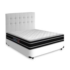 Cama Box + Cabeceira Cassis e Colchão Casal - Castor - Black White D33 - 138x188x62cm Branco
