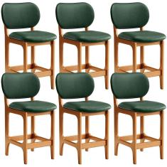Kit 06 Banquetas Baixa Bar Cozinha E Sala De Jantar Fixa Betta L02 Imbuia Facto Verde Musgo - Lyam Decor