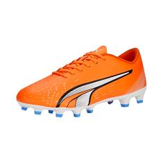 PUMA Tênis masculino Ultra Play Firm Ground/Artificial Ground, Brilho ultra laranja-puma branco-azul, 41