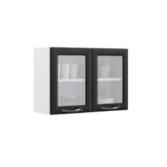 Armário Aéreo de Cozinha Grafite 2 Portas com Vidro New Premium
