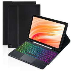 MePadKey Capa com teclado Trackpad para Amazon Fire HD 10/10 Plus 10,1 polegadas 2021/2023 (11/13ª geração), teclado recarregável com luz de fundo de 7 cores com capa multiângulo infantil para tablet