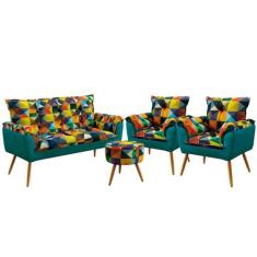 Kit Poltrona Namoradeira e 2 Poltronas Decorativas Beta Puff Solar Sue