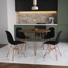 Mesa de Jantar Redonda 90cm Amêndoa Clips 3 Pés com 4 Cadeiras Eames E