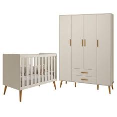 Jogo De Quarto Infantil Isis Guarda Roupa 4 Portas E Berço Areia - Reller Móveis Areia