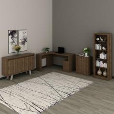 Kit 4 Peças Com Escrivaninha Em L, Estante 4 Prateleiras, Arm