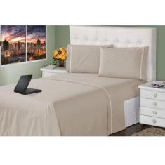 Lençol King 3 Peças 400 Fios Toque Macio Ponto Palito Casa Dona, Marfi