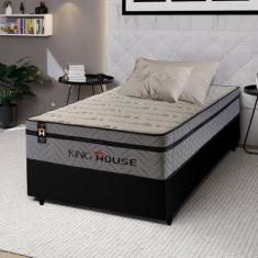 Conjunto Cama Box c/ Molas Ensacadas Preston Cinza Solteiro 88x188x71