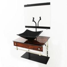 Gabinete De Vidro 60Cm Iqx Inox Com Cuba Retangular - Cubas E Gabinete