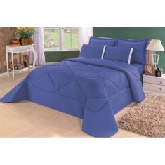 Kit Edredom + Lençol Dupla Face Casal Queen 6 Pç Azul