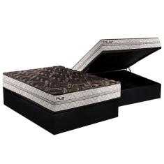 Cama Box Baú Casal: Colchão Espuma D33 Paropas Pasquale Plus Euro Pillow + Base CRC Suede Black(138x188)