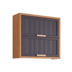 Armário Aéreo Cozinha Modulado Estela c/2 Portas Basculantes Ripada 80 cm Freijo/Titanium - MGM