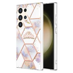 Capa para Samsung Galaxy S24 Ultra, capa fina rígida IMD à prova de choque com padrão de mármore, proteção aprimorada para câmera e tela, capa de carregamento sem fio para Samsung S24 Ultra 6,8