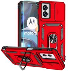 Capa para Moto G Power 5G 2024, capa de telefone de plástico rígido com amortecedor de borracha de silicone com [capa de lente de câmera deslizante] [anel giratório de 360°] [protetor de tela HD] para