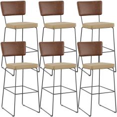 Kit 06 Banqueta Alta Cozinha Allana L02 Marrom Bege Escuro