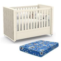 Berço Tutto New 100% MDF com Capitonê e Colchão Cor Off White - Matic