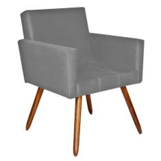 Poltrona Decorativa Pés Palito Vitoria Suede Cinza - Kasa Sofá