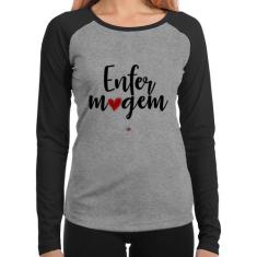 Baby Look Raglan Enfermagem por amor Manga Longa - Foca na Moda, Cinza