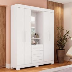Guarda-Roupa De Casal Mônaco Com Espelho 4 Porta Linhamobília, Branco