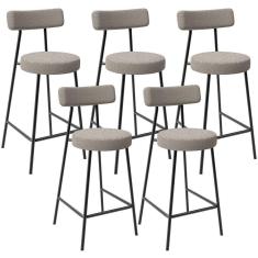 Kit 05 Banquetas Baixa Para Cozinha Sala De Jantar Bar Bancada Milão L02 Bouclê Creme