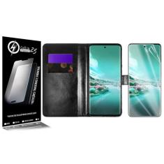 Capa Carteira material sintético Preto + Película De Hydrogel HD Para 