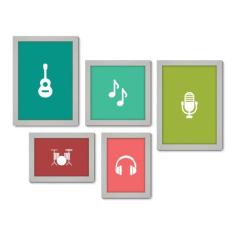 Kit Com 5 Quadros Decorativos - Música Notas Musicais Instrumentos - 1