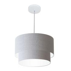 Lustres Pendentes Duplo Cilíndrico Vivare Md-4354 Cúpula Em Tecido 45x40cm - Bivolt Rustico-cinza 127/220v