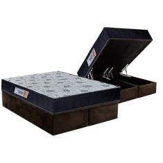 Cama Box Baú Queen: Colchão Ortopédico Orthoflex Foggia Sogni Unic Face + Base CRC Suede Brown(158x198)