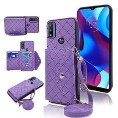 Capa carteira compatível com Motorola Moto G Power 2022/MotoG Play 2023/G Pure 2021 com alça de ombro transversal e suporte para cartão de crédito de couro para XT2165DL XT2163DL XT2165-5 XT2271-5