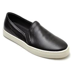 Tênis Slip On Feminino Couro Calce Fácil Casual Moderno-Feminino