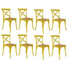 Kit 8 Cadeiras Katrina X Amarela Assento Bege Aço Asturias