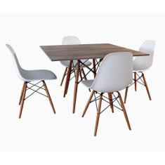 Mesa de Jantar Quadrada Amêndoa Eames Eiffel 90cm com 4 Cadeiras Branc