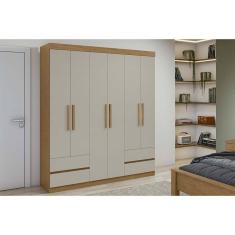 Guarda Roupa Solteiro 6 Portas E 4 Gavetas Zeus Amêndoa-off White