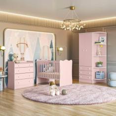 Jogo De Quarto Completo Infantil Bebê Guarda Roupa 2 Portas Cômoda 4 G