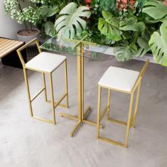 Jogo Mesa Alta Bistrô Quadrada Vidro 2 Banquetas Estofado Confort Indu