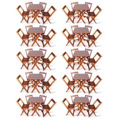 Kit De 10 Conjuntos De Mesa Dobrável 70x70 Com 4 Cadeiras Imbuia Cor: Marrom