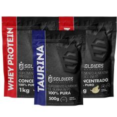 Kit: Whey Protein Concentrado 2kg + Taurina 500g - 100% Importado - Soldiers Nutrition-Unissex