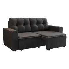 Sofá 3 Lugares Retrátil Amsterdã II Suede Preto 210 cm