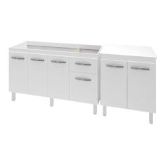 Armário Cozinha Gabinete Pia De 140 Cm Camile Com Balcão Multiuso Micro-ondas Branco Serena