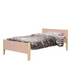 Cama Solteiro Simba Rosa Fosco com Pés Madeira Natural - Reller Móveis