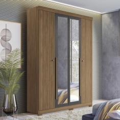 Guarda Roupa Solteiro Ripado 4 Portas2 Gavetas com Espelhos e Pés Antony Jatobá/grafite