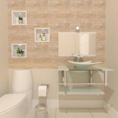 Gabinete de Vidro 80cm Inox com Cuba Retangular Branco