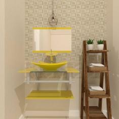 Gabinete de Vidro 60cm Inox com Cuba Retangular Amarelo