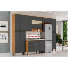 Cozinha Completa Nápoli Prime 5 Peças (2aéreos+1balcão+2paneleiros) C5p96 Amendoa-grafite - Ronipa