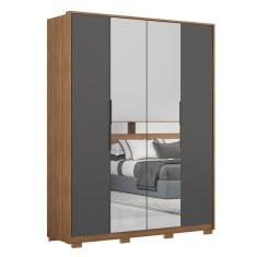 Guarda Roupa Casal Attore 4 Portas Amêndola-grafito Com 2 Espelhos E Pés