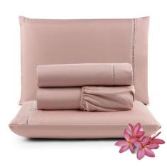 Jogo de Lençol Micropercal 400 Fios Queen 4 Peças Barato - Salmão - 10