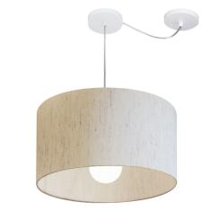 Lustre Pendente Cilíndrico Com Desvio Md-4229 Cúpula em Tecido 45x30cm Linho Bege - Bivolt