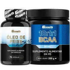 Omega 3 75 Caps + BCAA 10:1:1 em Pó 200g Growth Supplements, Limão