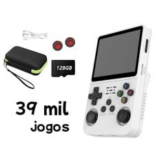 r36s 128GB original Console de jogos portátil retrô,r36s console portatil，chip RK3326 integrado, usando sistema Arkos 2.0, memória de sistema de 1 GB, 3500 mAh, mais de 39.000 jogos, (Branco)