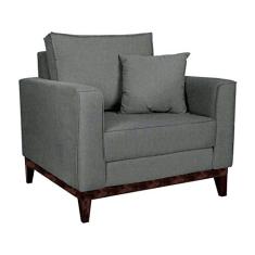 Poltrona Beny Pés e Base em Madeira Linho Cotton Cinza