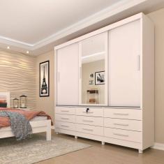 Guarda Roupa Casal com Espelho 3 Portas 9 Gavetas Chicago Tcil Móveis Neve